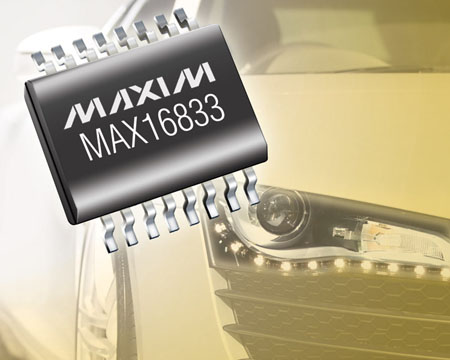 Maxim推出用于boost、buck-boost和buck配置的高压HB LED驱动器MAX16833。